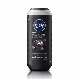 Nivea Men - Active Clean - Stimulating+Active Charcoal-Shower Gel for Body, Face & Hair
