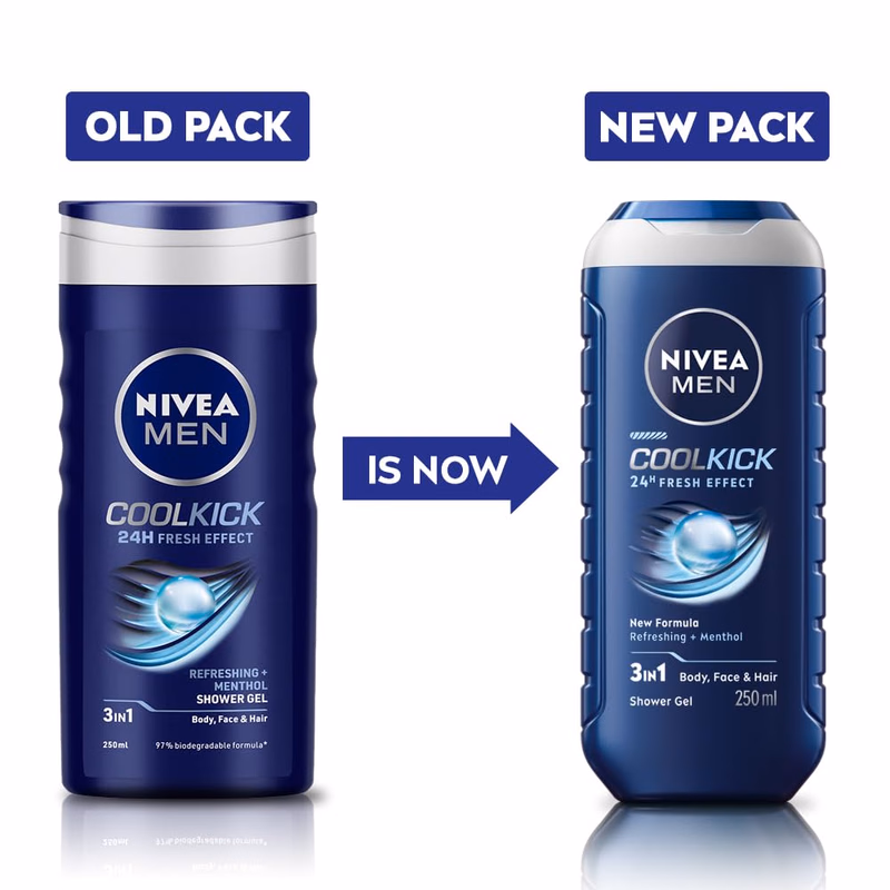 Nivea Men - Cool Kick - Shower Gel - Face, Body & Hair