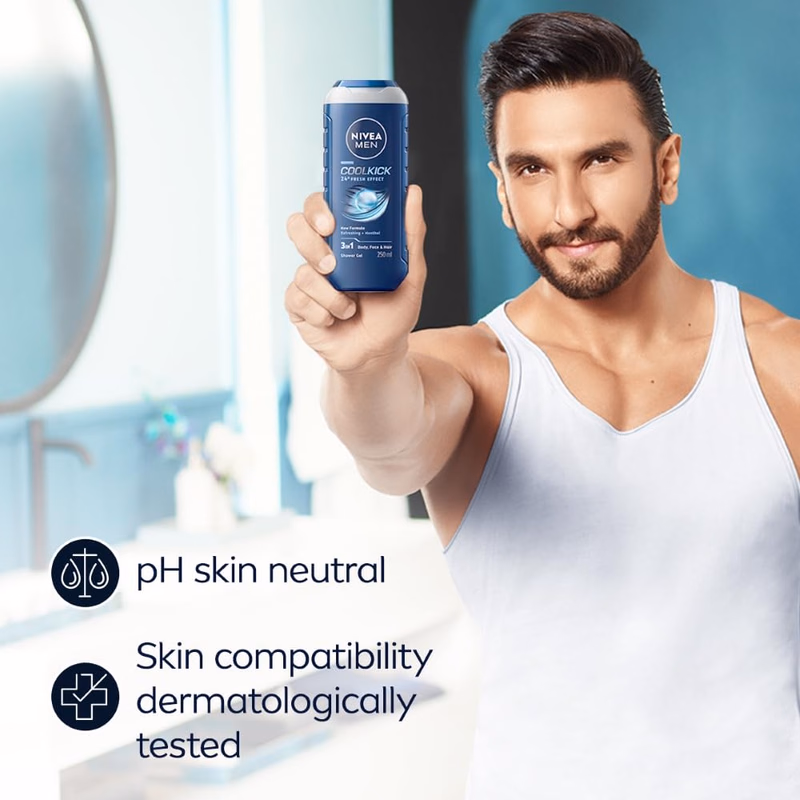 Nivea Men - Cool Kick - Shower Gel - Face, Body & Hair