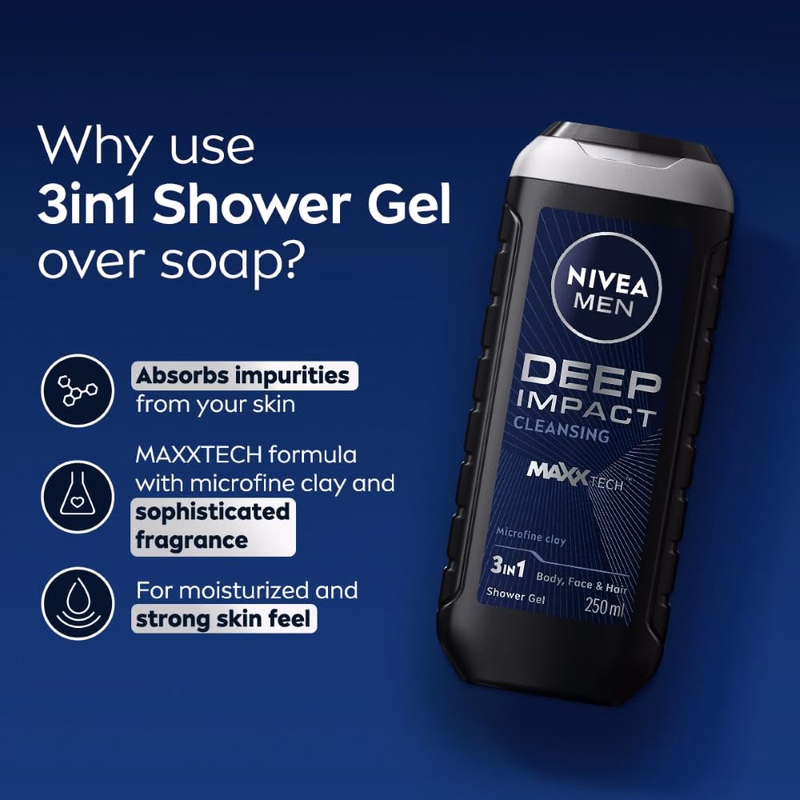 Nivea Men - Deep Impact - Shower Gel - Face, Body & Hair