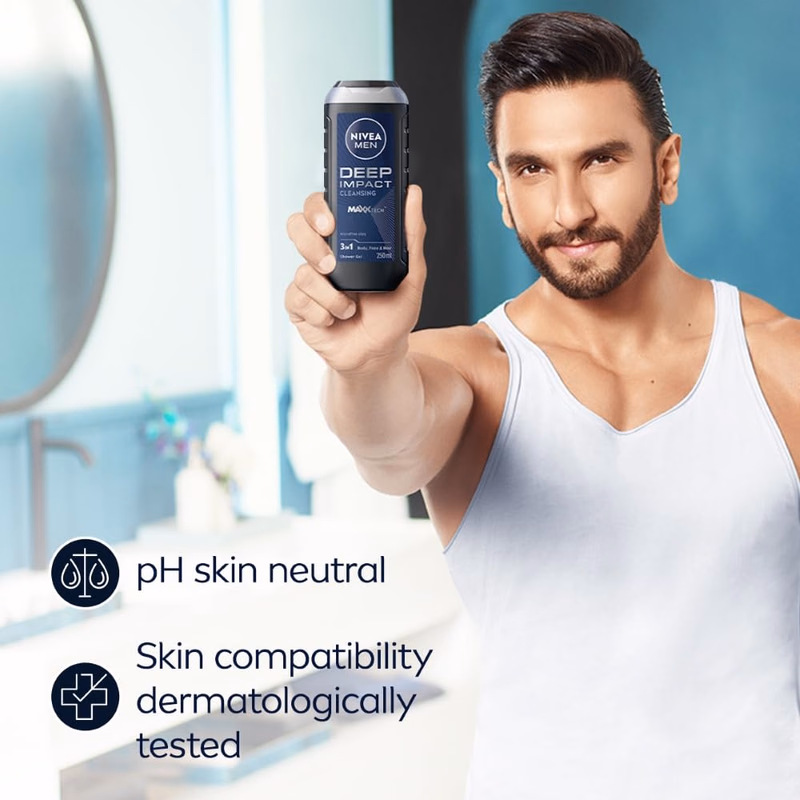 Nivea Men - Deep Impact - Shower Gel - Face, Body & Hair