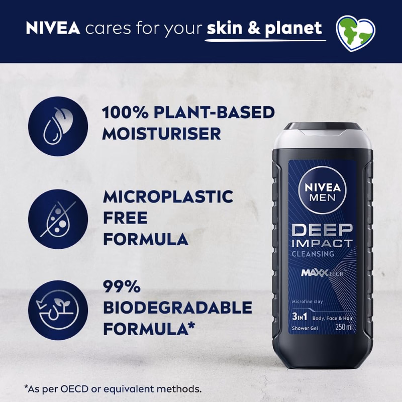 Nivea Men - Deep Impact - Shower Gel - Face, Body & Hair
