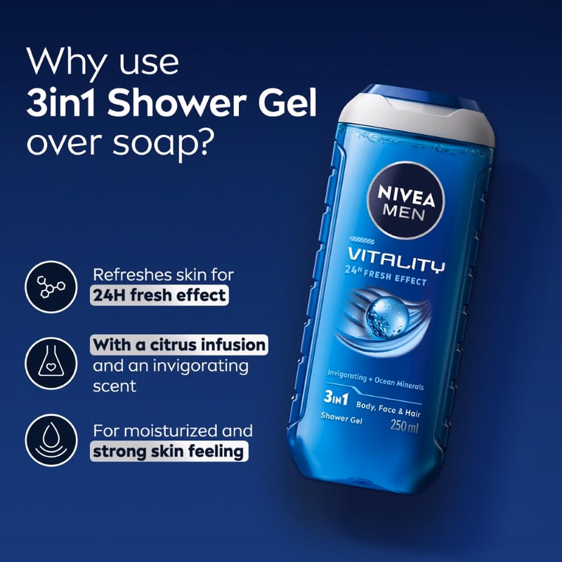 Nivea Men - Vitality Fresh - Shower Gel - Face, Body & Hair