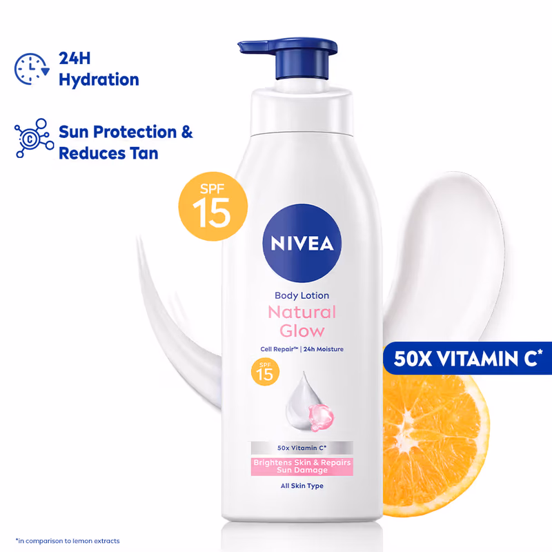Nivea - Natural Glow - Cell Repair - 50X Vit C Sunscreen-Body Lotion Reduces Tan, Brightens -Uva & Uvb
