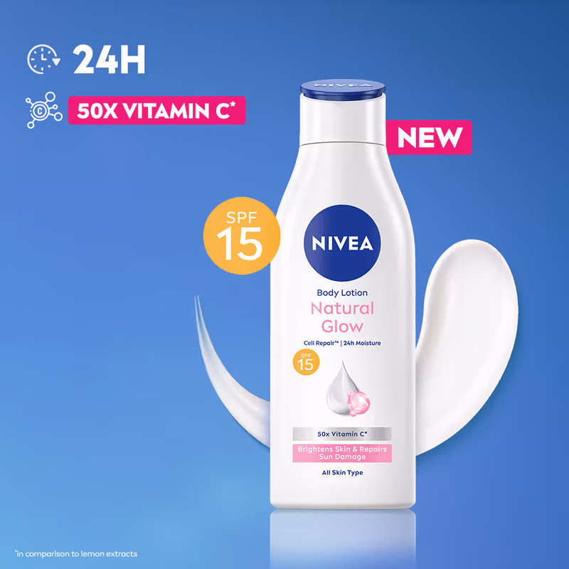 Nivea - Natural Glow - Cell Repair - 50X Vit C Sunscreen-Body Lotion Reduces Tan, Brightens -Uva & Uvb
