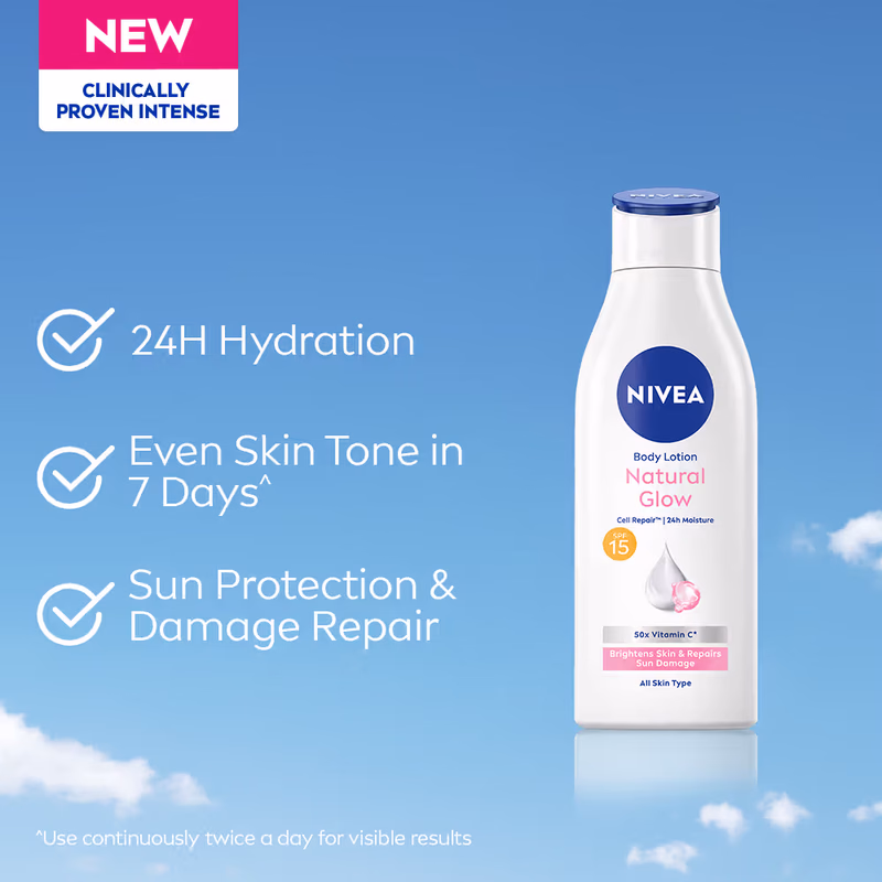 Nivea - Natural Glow - Cell Repair - 50X Vit C Sunscreen-Body Lotion Reduces Tan, Brightens -Uva & Uvb