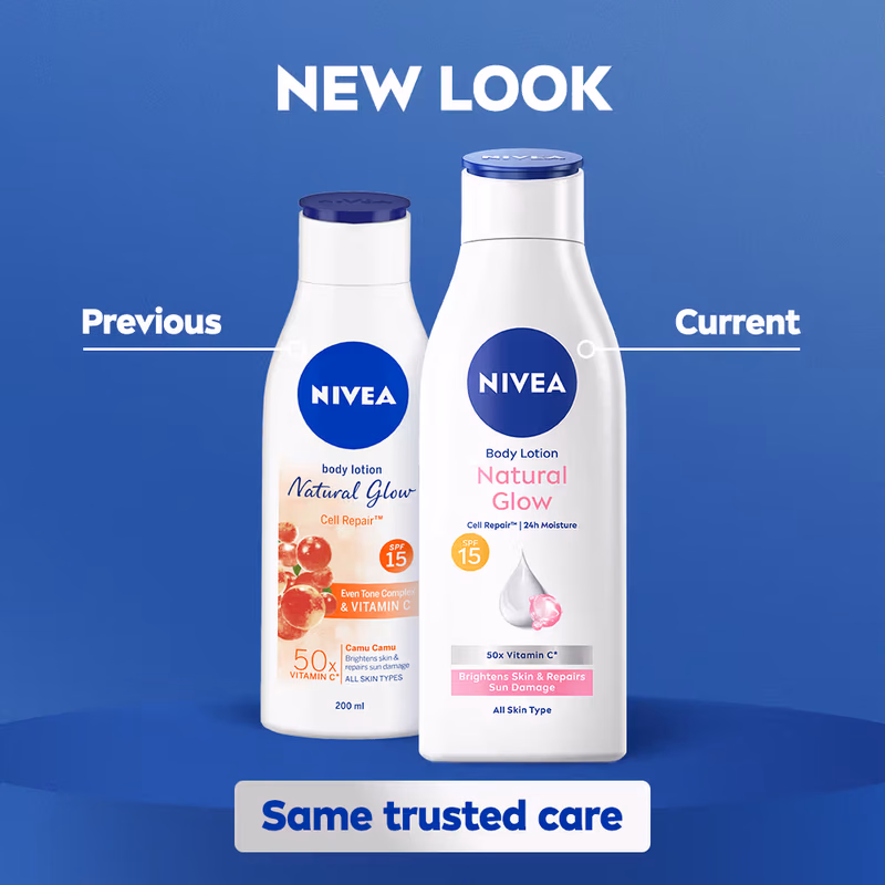Nivea - Natural Glow - Cell Repair - 50X Vit C Sunscreen-Body Lotion Reduces Tan, Brightens -Uva & Uvb