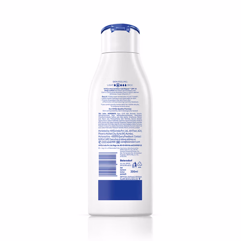 Nivea - Natural Glow - Cell Repair - 50X Vit C Sunscreen-Body Lotion Reduces Tan, Brightens -Uva & Uvb