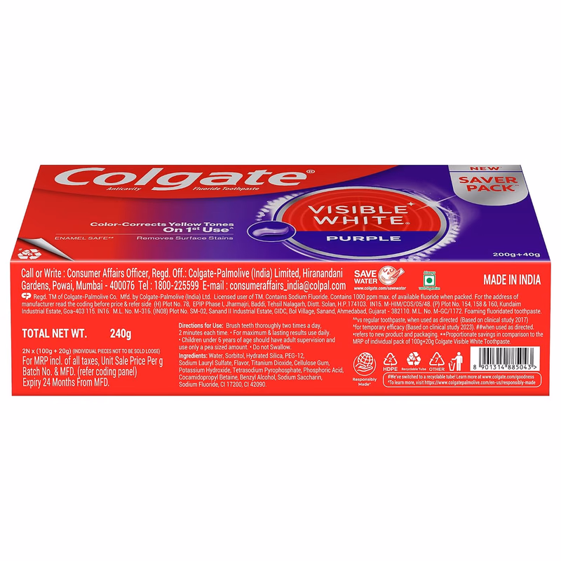 Colgate - Visible White - Purple - Toothpaste for Teeth Whitening