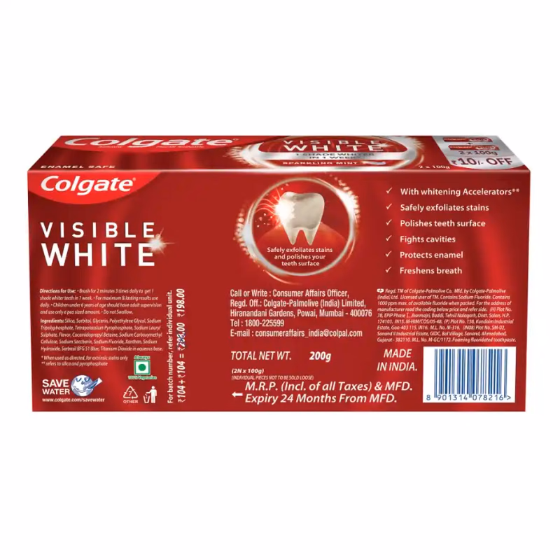 Colgate - Sparking Mint - Visible White-1 Shade Whiter - Toothpaste