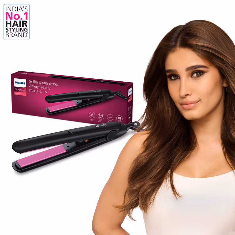 Philips - Selfie Hair Straightener - Minimized Heat Damage - Black