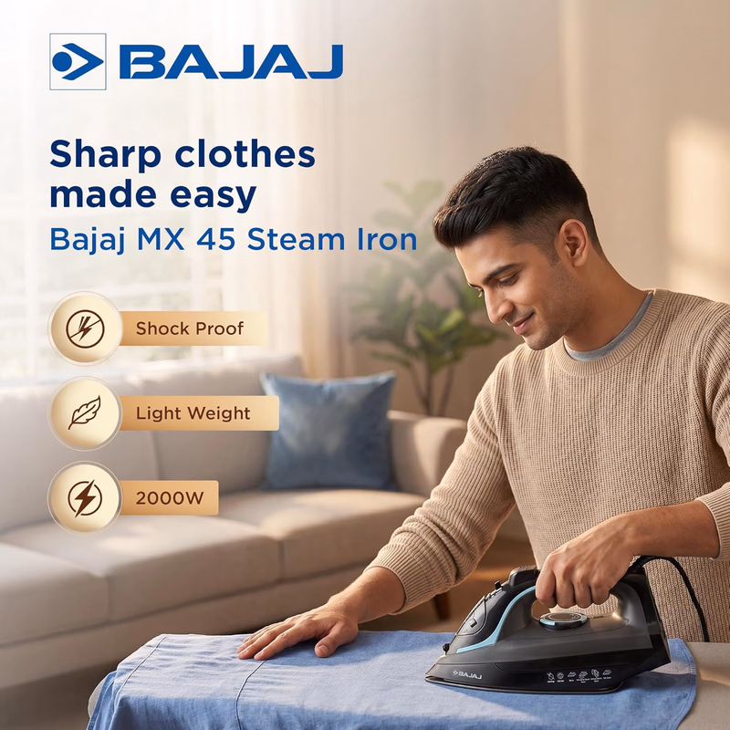 Bajaj - Steam Iron - Aluminium Soleplate Iron | 2000 Watts