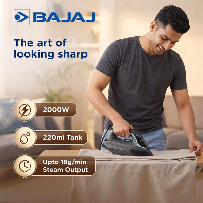 Bajaj - Steam Iron - Aluminium Soleplate Iron | 2000 Watts