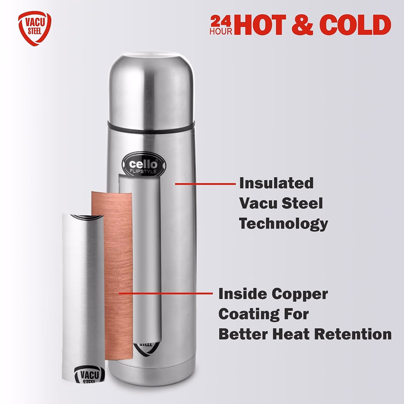 Cello - Flipstyle - Stainless Steel - Hot and Cold - Water Bottle