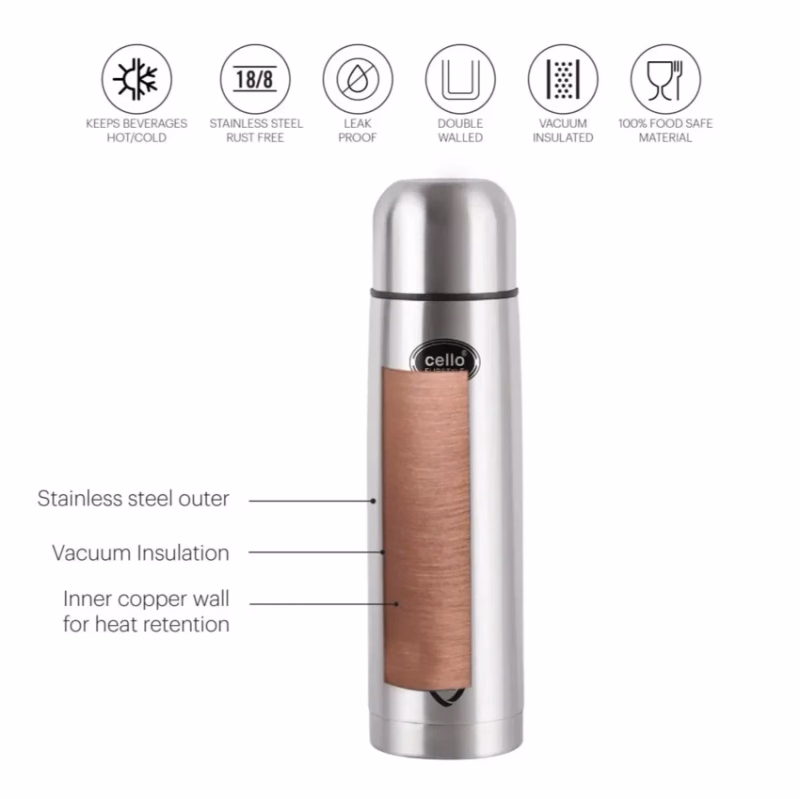 Cello - Flipstyle - Stainless Steel - Hot and Cold - Water Bottle