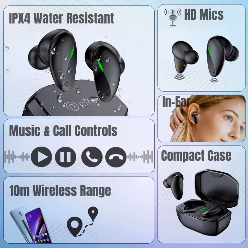 PTron - Black - Basspods 881 - TWS Earbuds